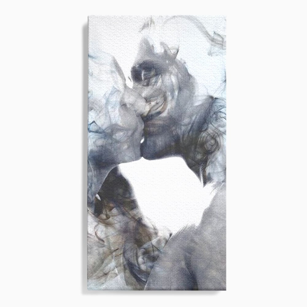 Tablou canvas cu tablou canvas cu siluete in fum, fara rama, pe sasiu de lemn